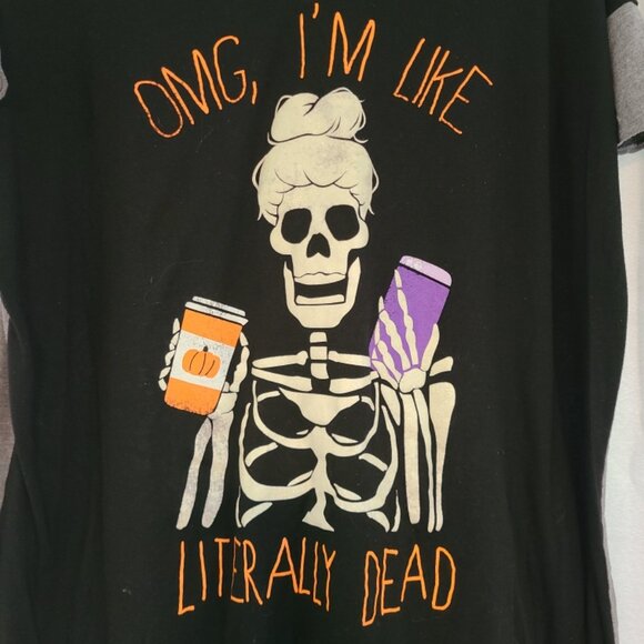 OMG, I'm Like Literally Dead Skeleton with Bun PSL Night Shirt Size XL - Picture 1 of 9